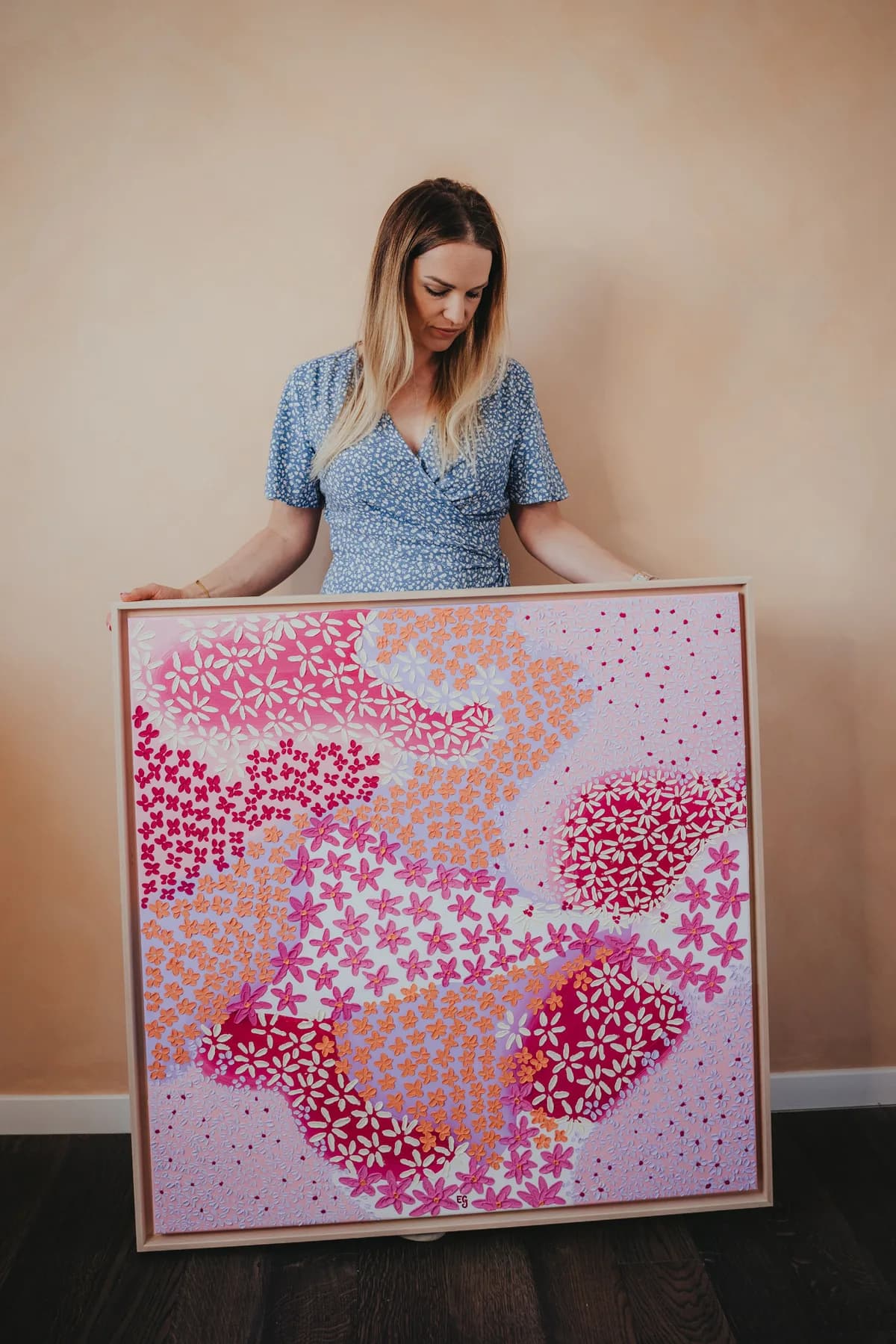 Coral Dreams original painting series with coral, shell, and sun-washed neutrals.