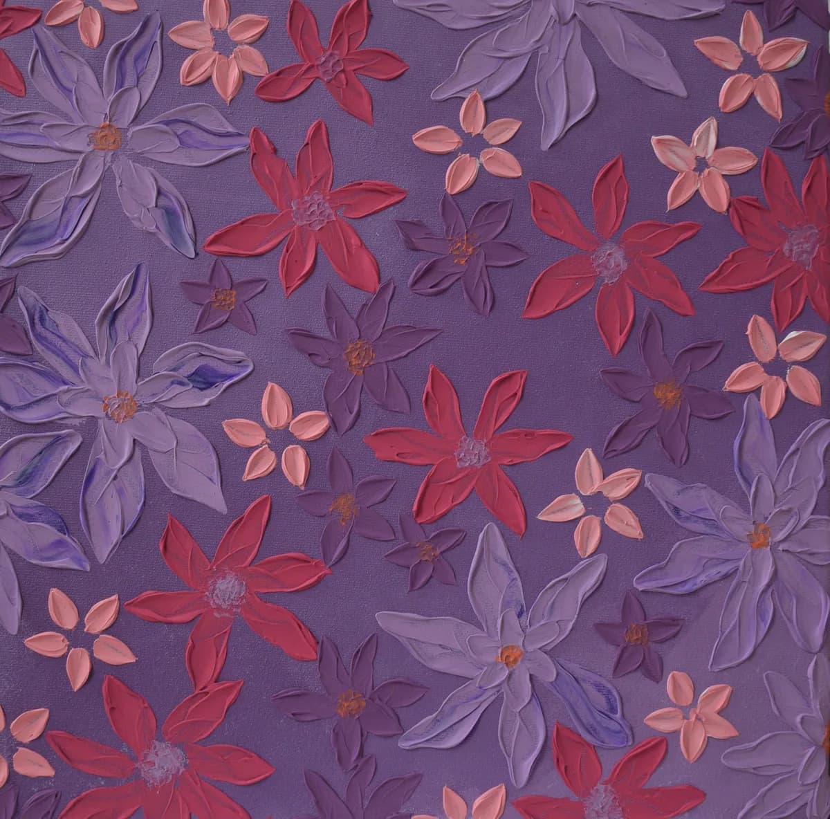 Purple Beauties painting view 3 with violet, plum, and mineral shadow.
