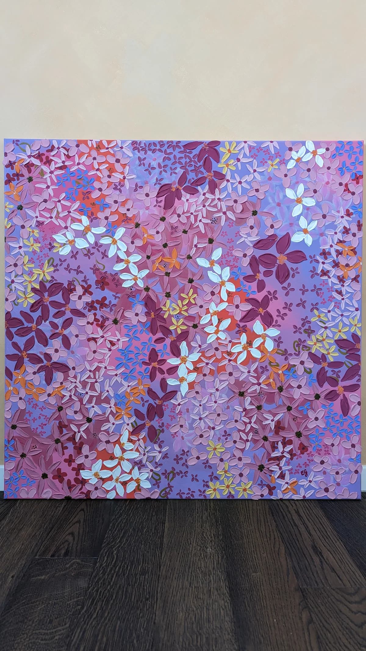 Spring painting view 6 with spring greens, light, and floral color.